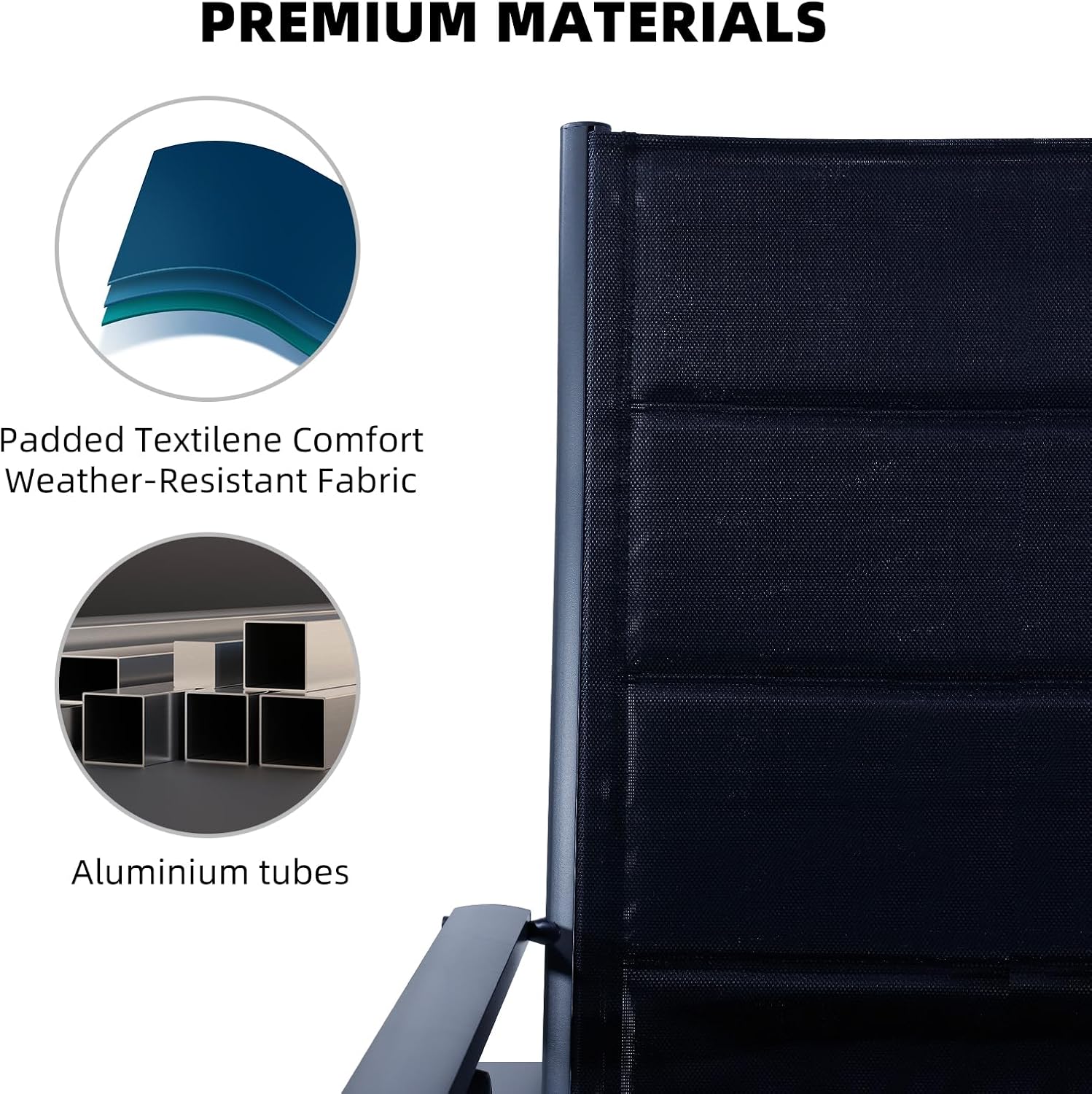 NEXAMARKET Gartenstühle Alu 2er Set,Gartenstuhl Hochlehner Klappbar, Balkonstühle 7-Fach Verstellbar bis 150kg Dunkelgaru,Modell:Luxcomfort,CushHom