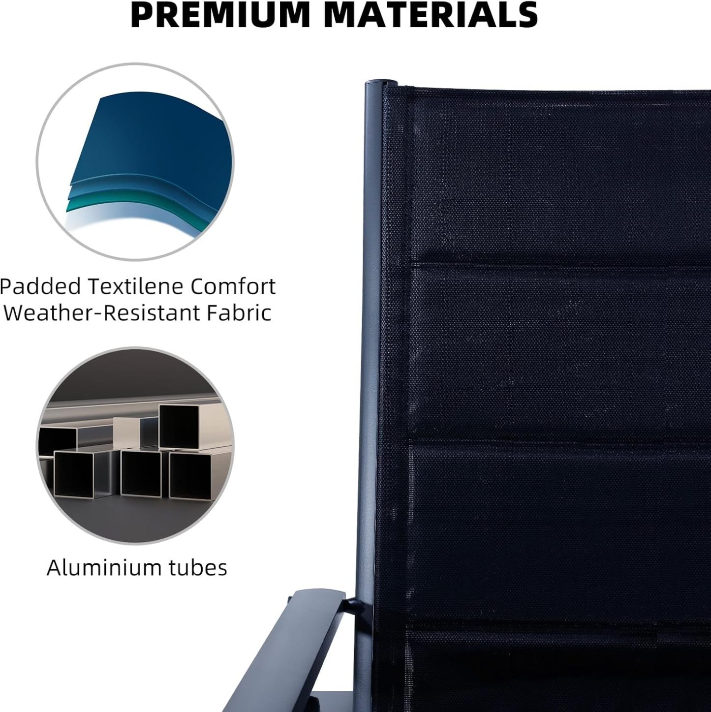 NEXAMARKET Gartenstühle Alu 2er Set,Gartenstuhl Hochlehner Klappbar, Balkonstühle 7-Fach Verstellbar bis 150kg Dunkelgaru,Modell:Luxcomfort,CushHom