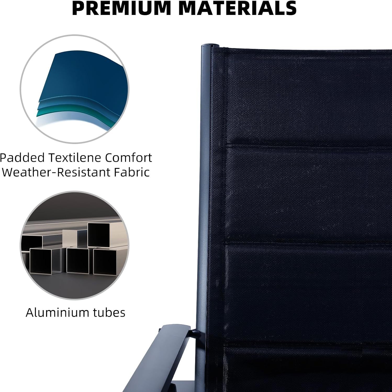 NEXAMARKET Gartenstühle Alu 2er Set,Gartenstuhl Hochlehner Klappbar, Balkonstühle 7-Fach Verstellbar bis 150kg Dunkelgaru,Modell:Luxcomfort,CushHom