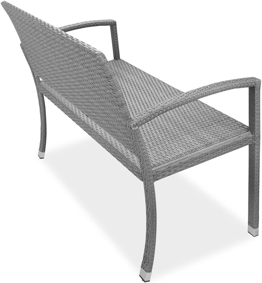 NEXAMARKET Gartenbank Wetterfest Polyrattan UV-beständig 320kg Belastbar Garten Terrasse Balkon Bank Balkonbank Gartenmöbel 122x58x87cm 2-Sitzer Grau