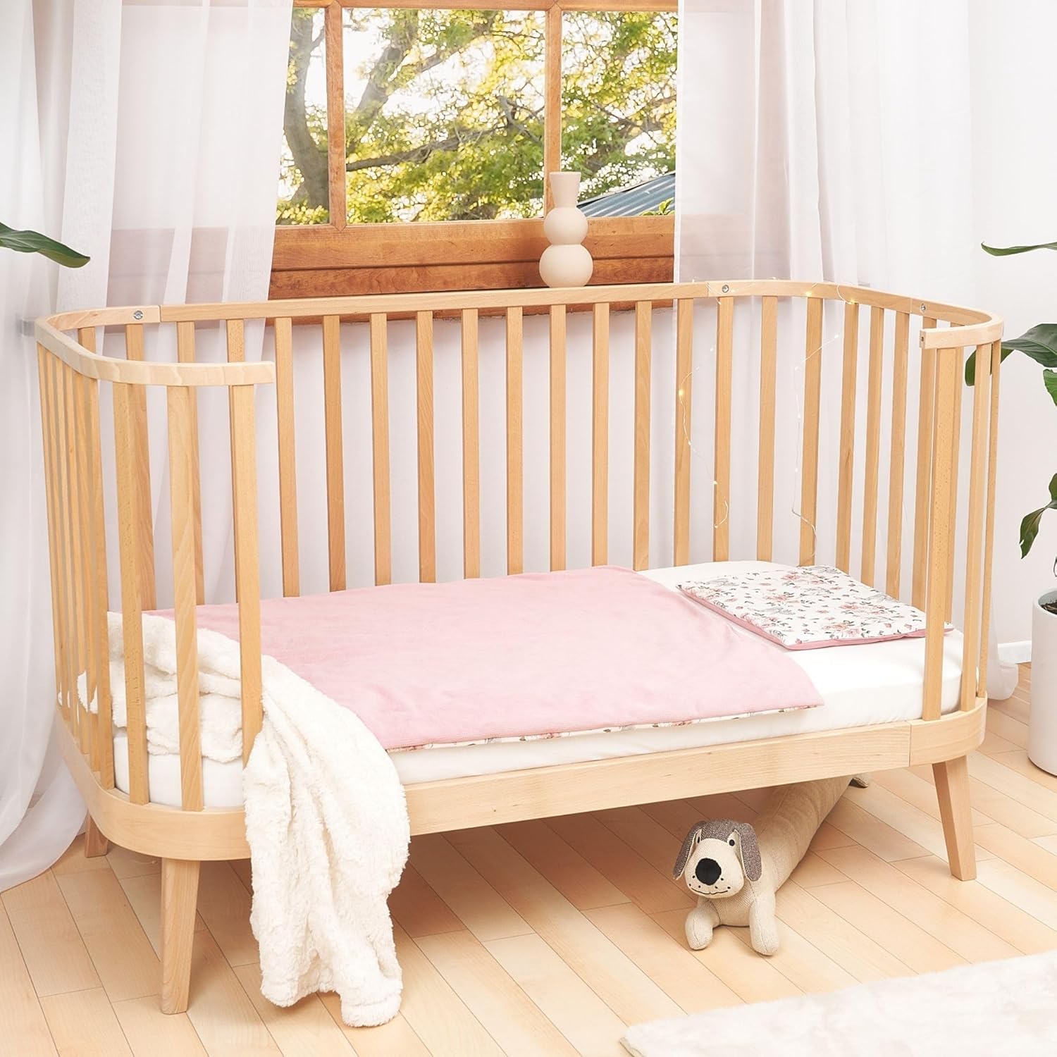 NEXAMARKET MEBLE Gitterbett 140x70 cm - 2in1 Babybett Kinderbett - Principal Beistellbett Baby aus Holz - Bett Baby Mitwachsend - Kinderbett umbaubar - Jugendbett - Holz