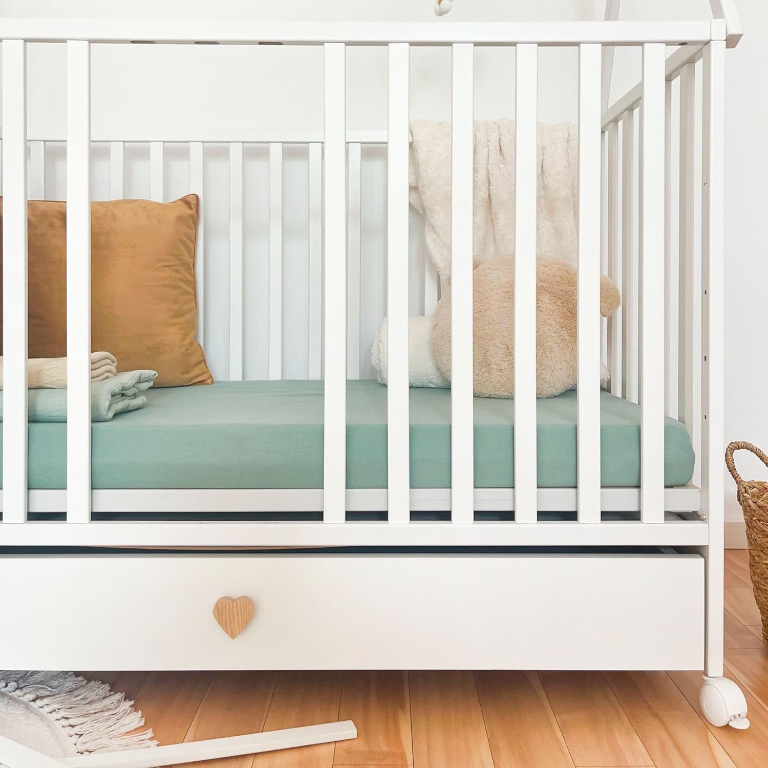 NEXAMARKET Weiss Babybett mit Schubladen 60x120 - Baby Bett - Kinderbett 60x120 ab 3 Jahr - Beistellbett Baby - Kinder Bett - Maserholz Kinderbetten