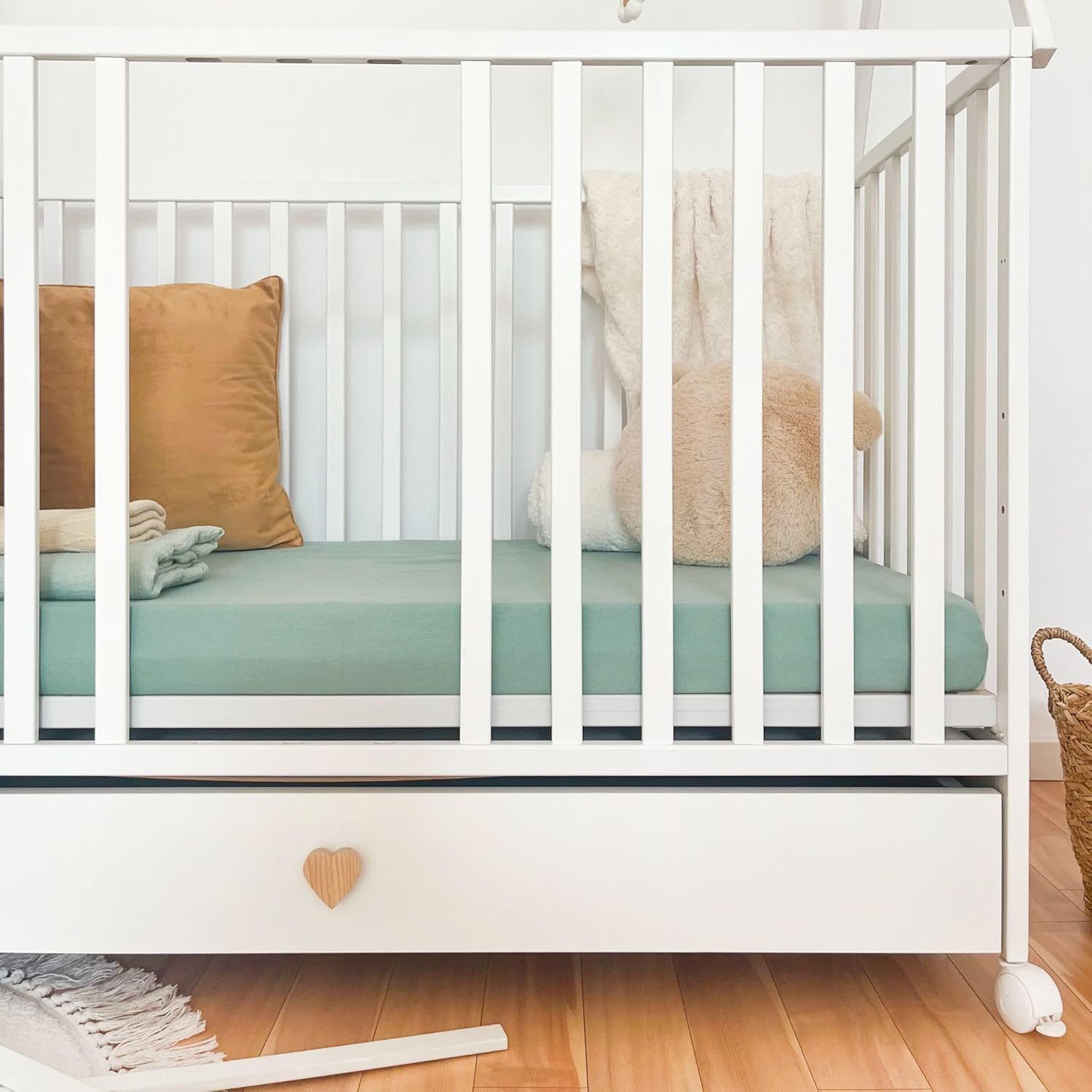 NEXAMARKET Weiss Babybett mit Schubladen 60x120 - Baby Bett - Kinderbett 60x120 ab 3 Jahr - Beistellbett Baby - Kinder Bett - Maserholz Kinderbetten