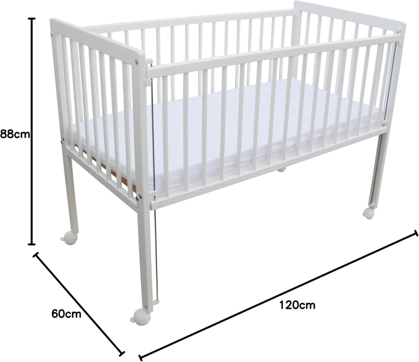 NEXAMARKET Kinderbett/Beistellbett/Babybett 2in1 120x60cm mit Matratze weiß