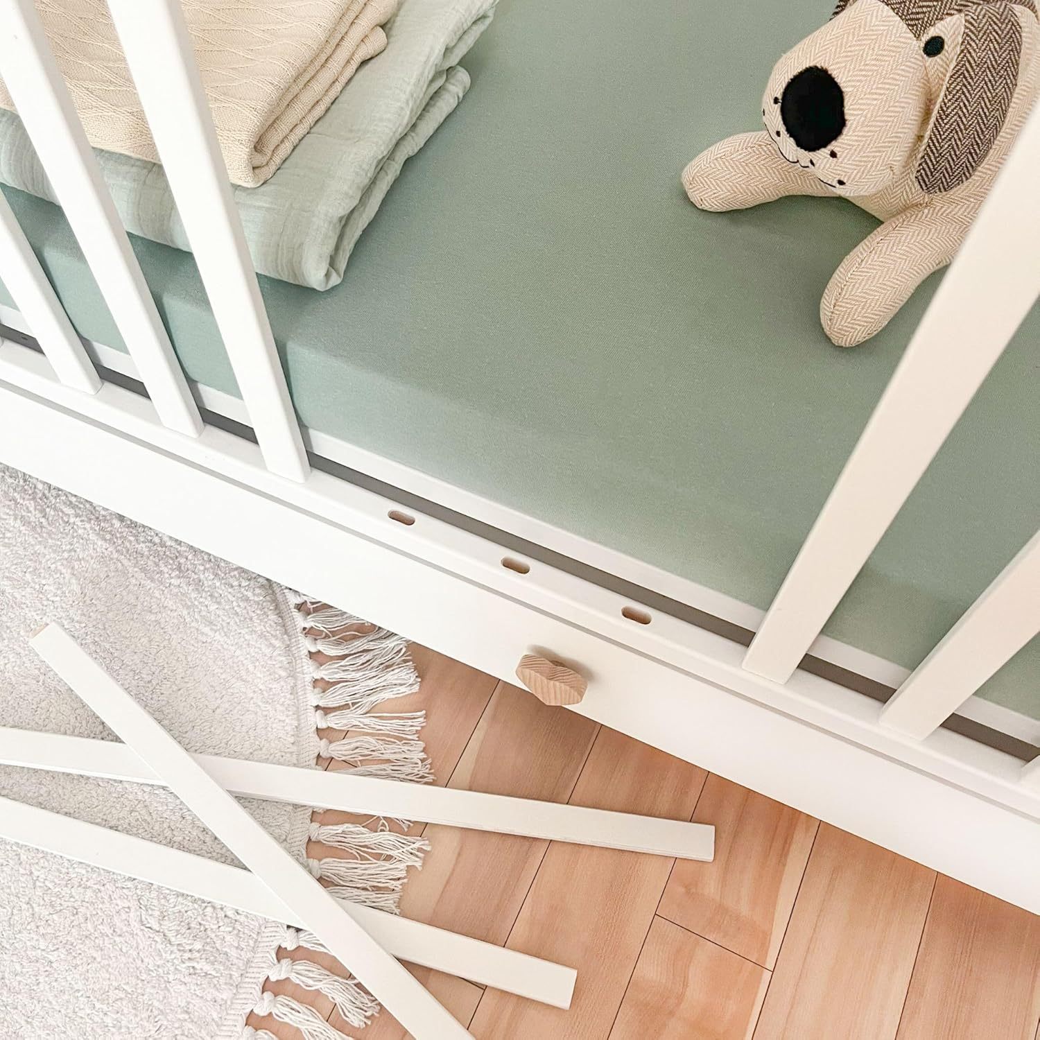 NEXAMARKET Weiss Babybett mit Schubladen 60x120 - Baby Bett - Kinderbett 60x120 ab 3 Jahr - Beistellbett Baby - Kinder Bett - Maserholz Kinderbetten