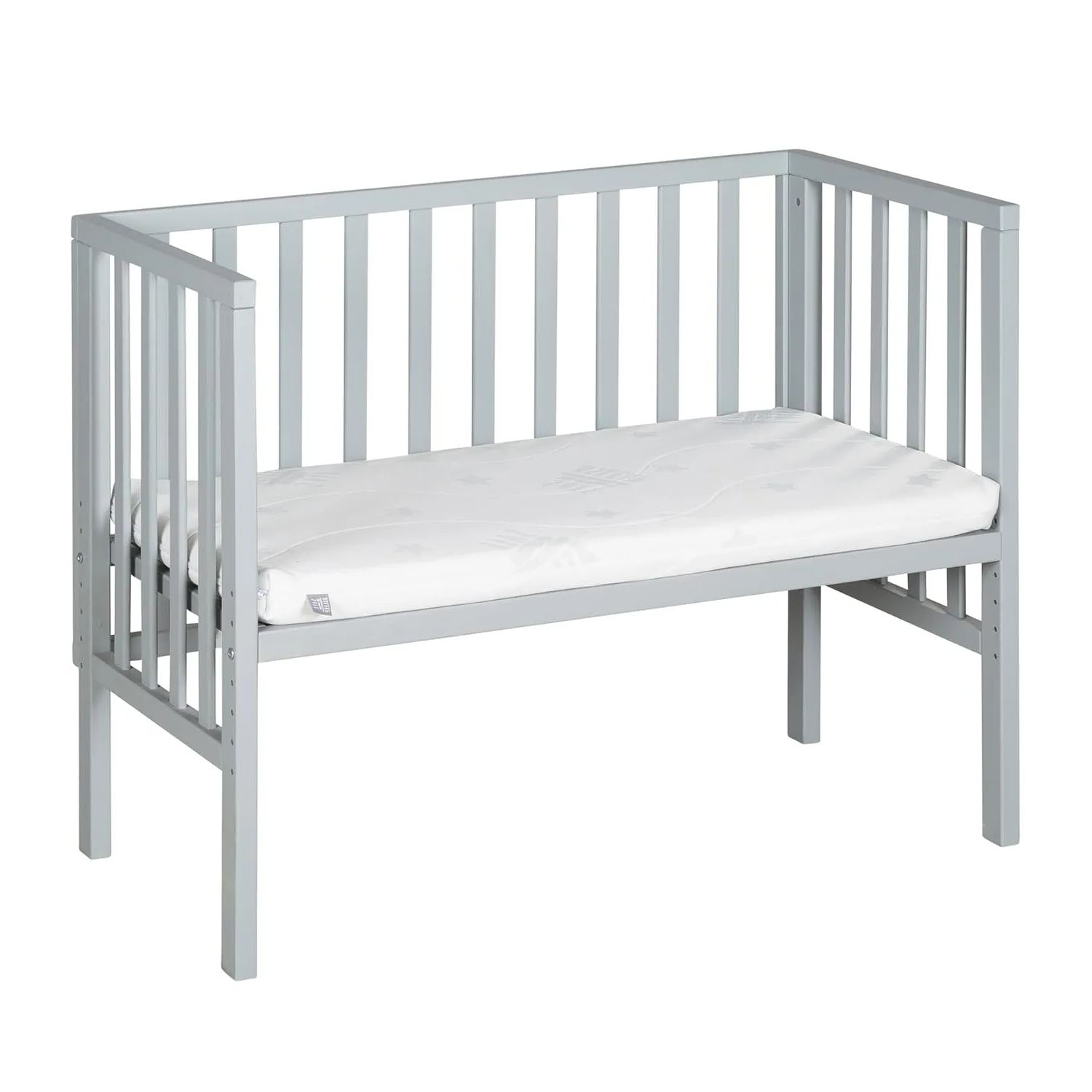 NEXAMARKET Beistellbett safe asleep® 2 in 1-45 x 90 cm - Höhenverstellbar - Komplettes Anstellbett mit Matratze + Mesh Barriere - Bett Set für Babys - Holz taupe/grau