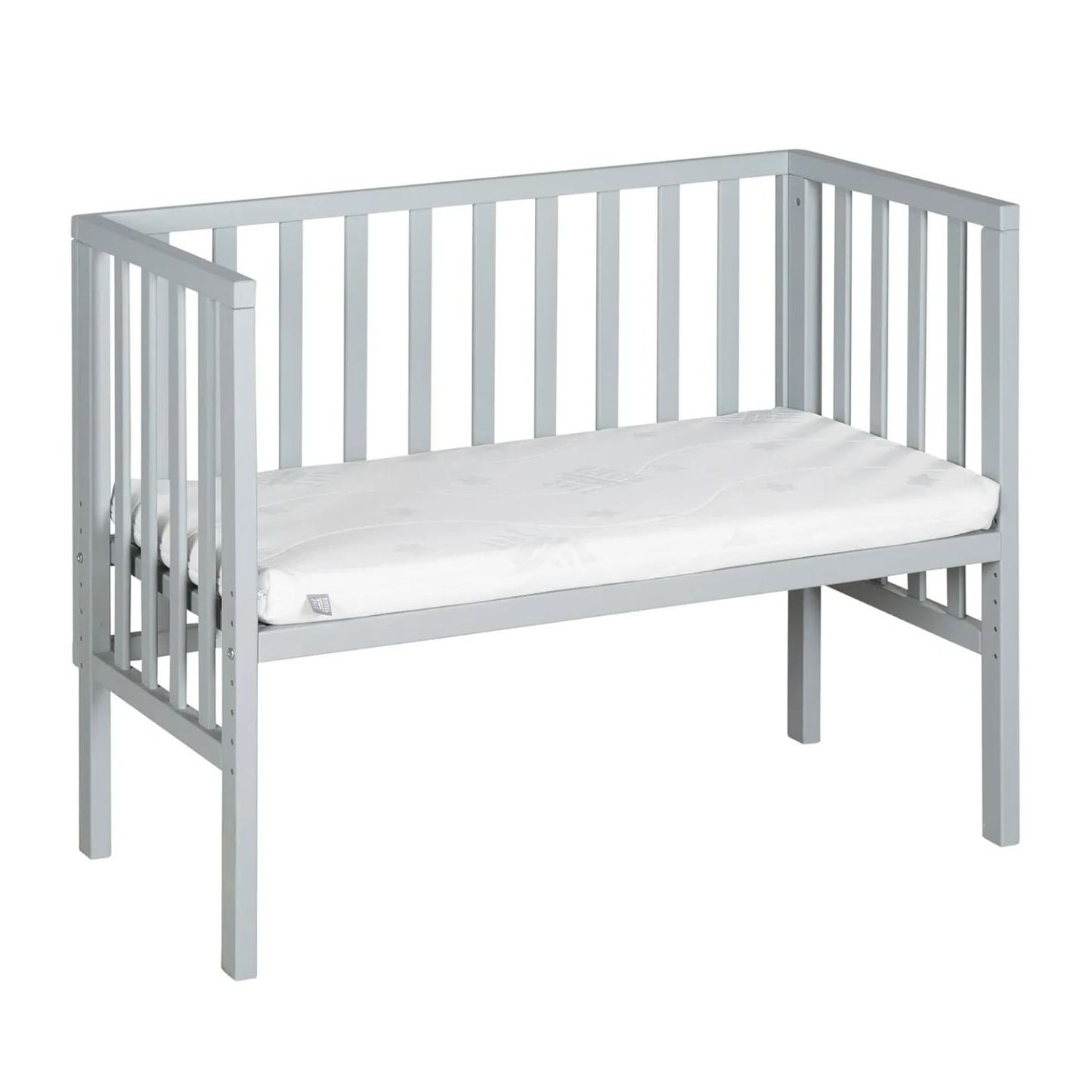 NEXAMARKET Beistellbett safe asleep® 2 in 1-45 x 90 cm - Höhenverstellbar - Komplettes Anstellbett mit Matratze + Mesh Barriere - Bett Set für Babys - Holz taupe/grau