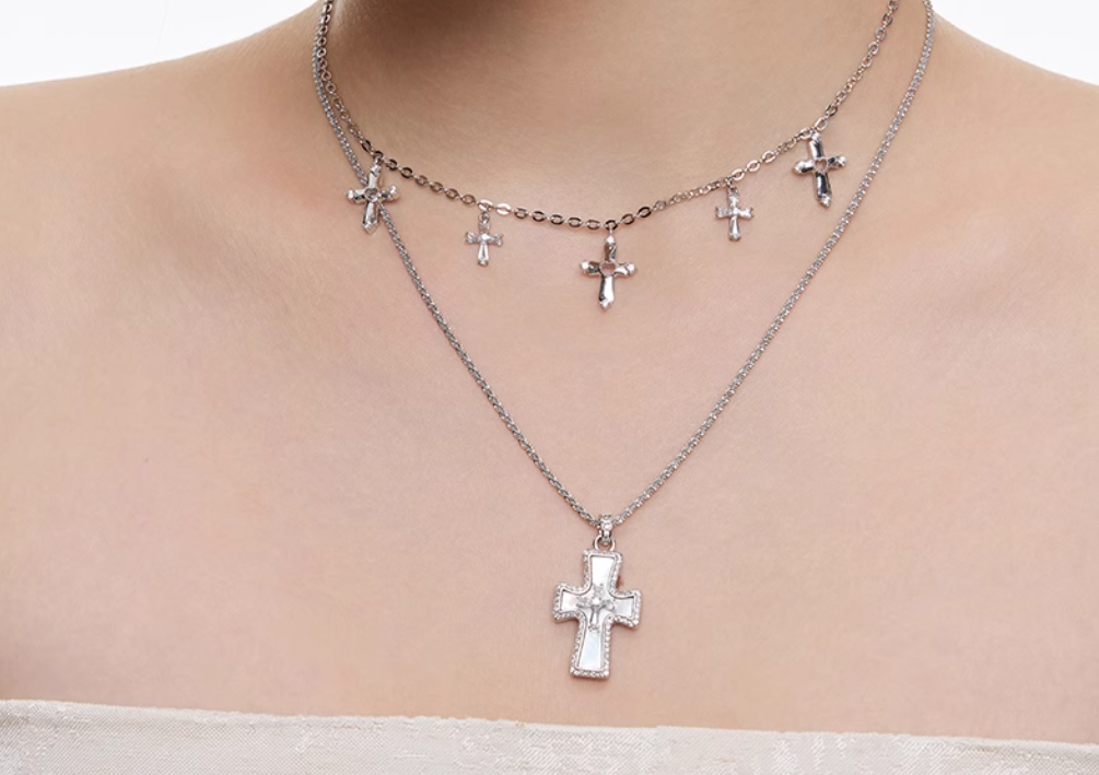 Cross necklace long stacking necklace