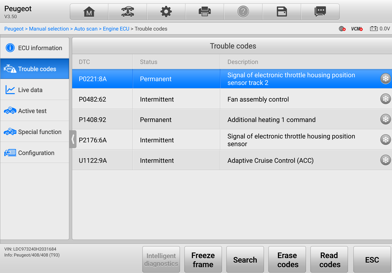 Autel MX808S read trouble code