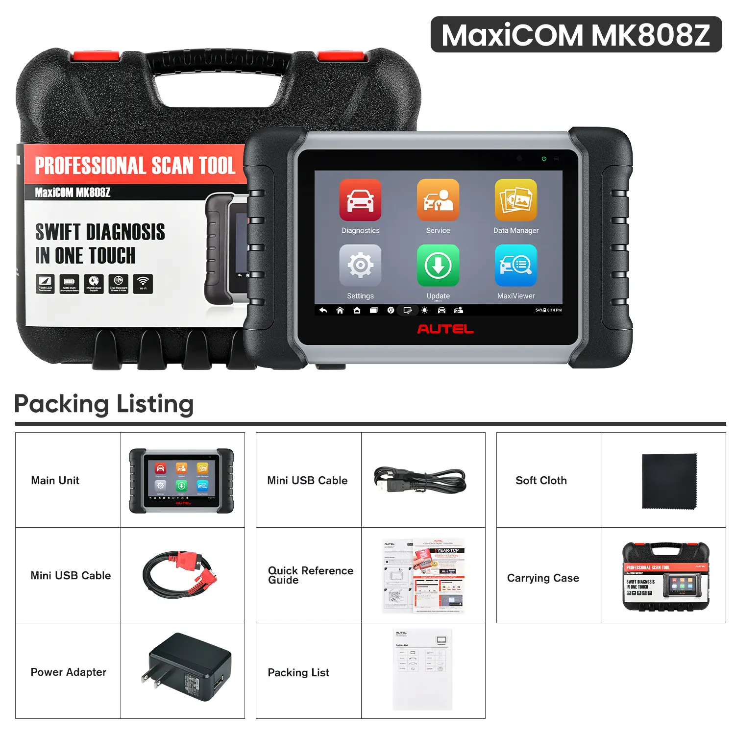 Autel MaxiCOM MK808Z UK/EU | Same as Autel MK808S | OE-Level Diagnostic | Active Test| Oil Reset, BMS, EPB, Injector Coding