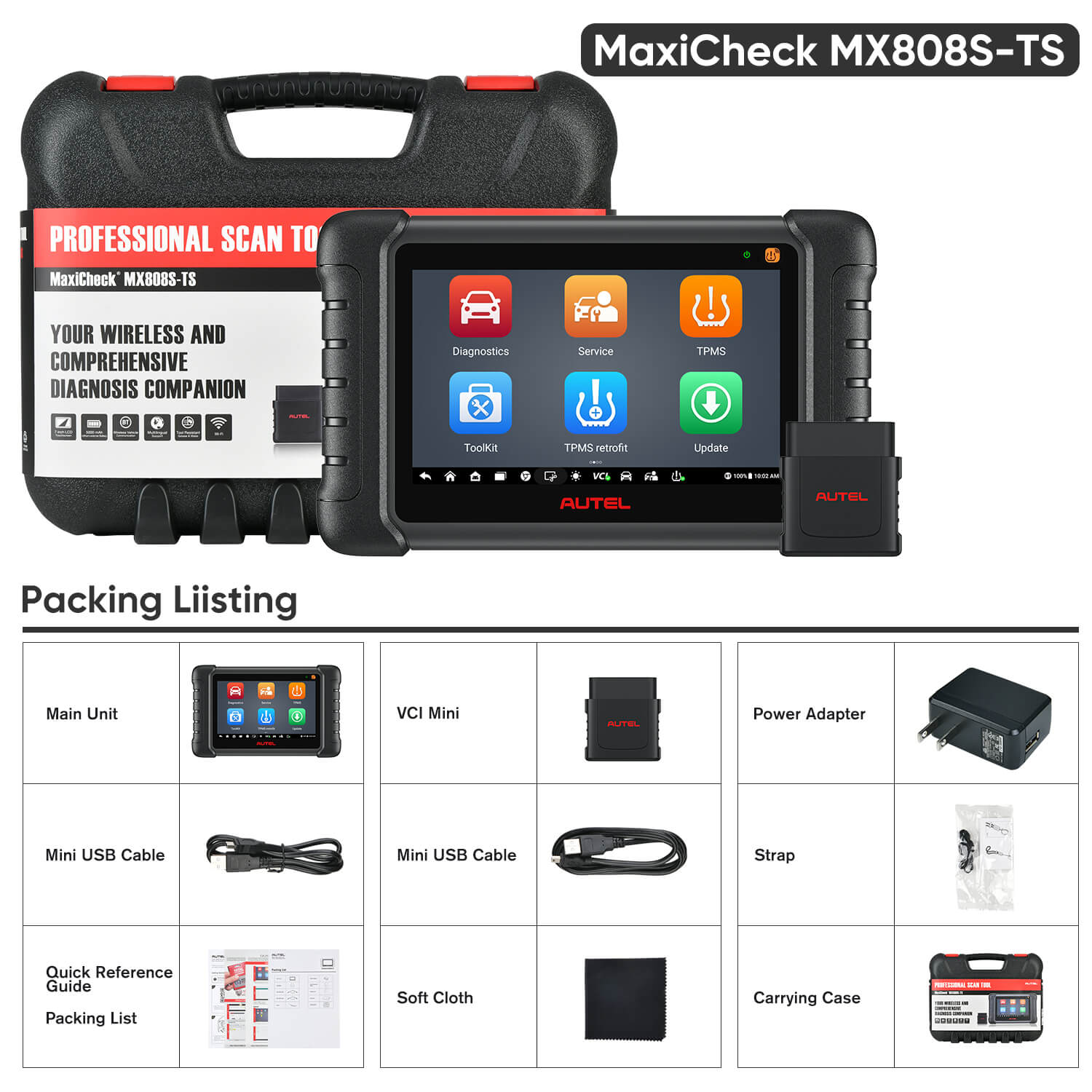 Autel Maxicheck MX808S TS UK/EU | 2023 Upgraded Version of MX808TS | Complete TPMS Diagnostic & OBD2 Diagnostic package list