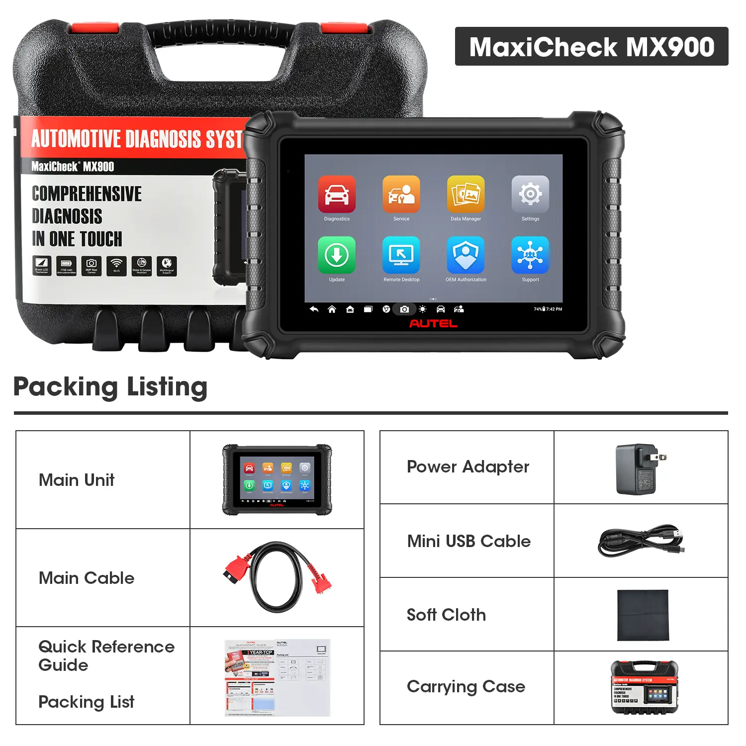 Autel MaxiCheck MX900 | OBD2 All System Diagnostic Scanner | Bi-Directional Control | DoIP/CAN FD | Read/Clear Code | 40+ Service | Upgrade of MK808/MX808