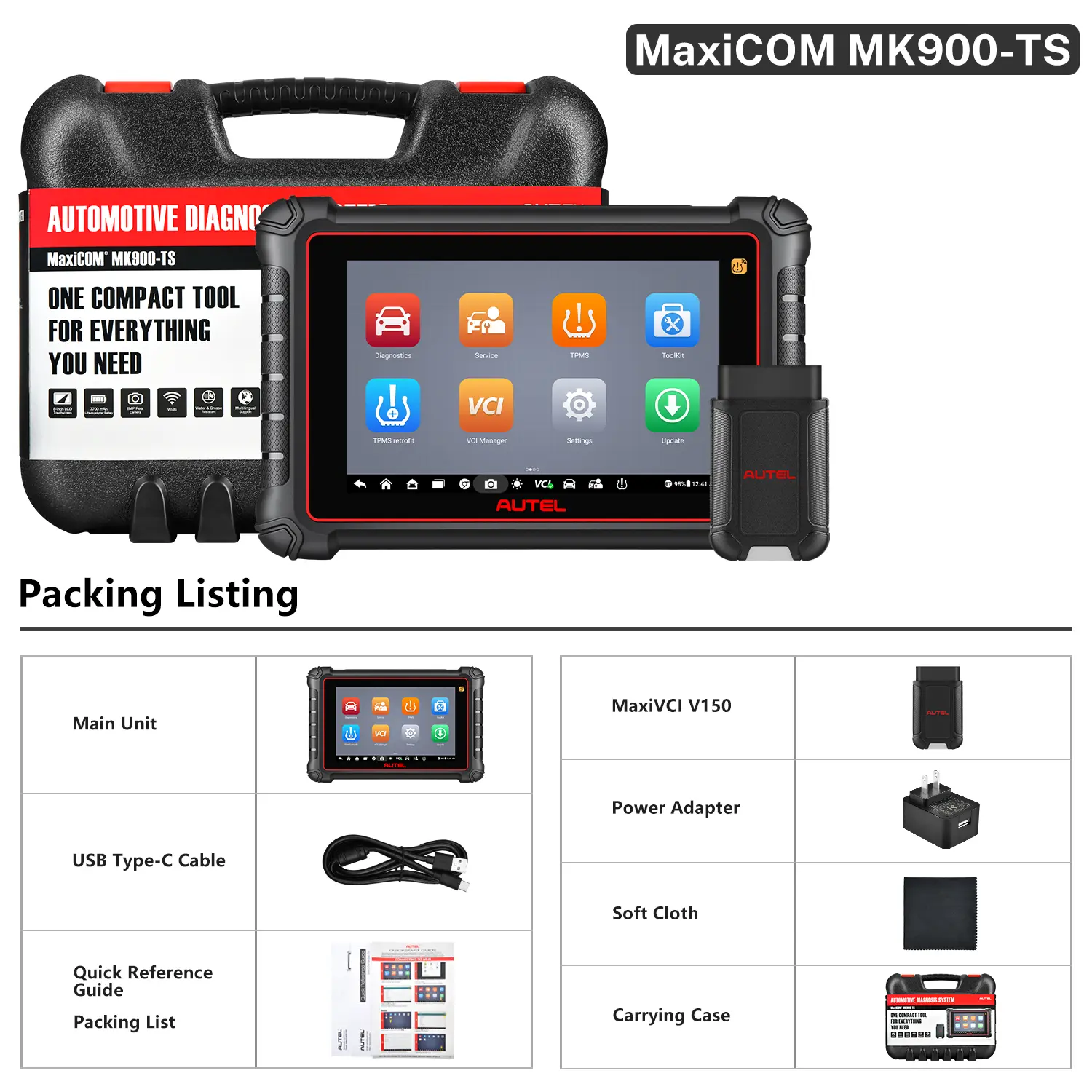 Autel MaxiCOM MK900-TS UK/EU | Complete TPMS Diagnostic & OBD2 Diagnostic | Bi-Directional Control | EPB/DPF/SRS/ABS Bleeding  30+ Reset Service | Free MV108S