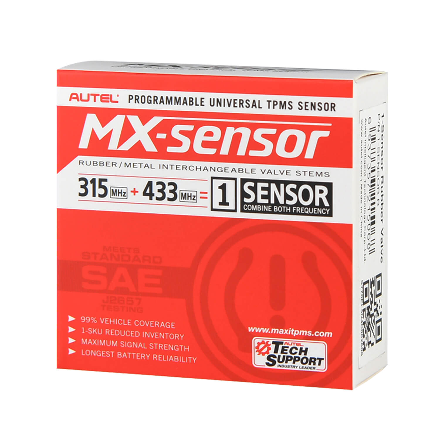 Autel 1-Sensor 433MHZ & 315MHZ 2-in-1 Sensor Rubber Stem Universial & Programmable TPMS Sensor