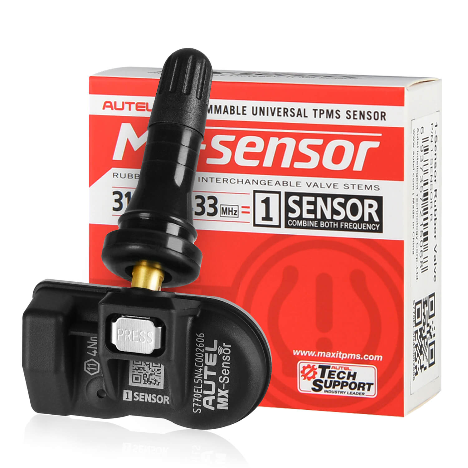 Autel 1-Sensor 433MHZ & 315MHZ 2-in-1 Sensor Rubber Stem Universial & Programmable TPMS Sensor