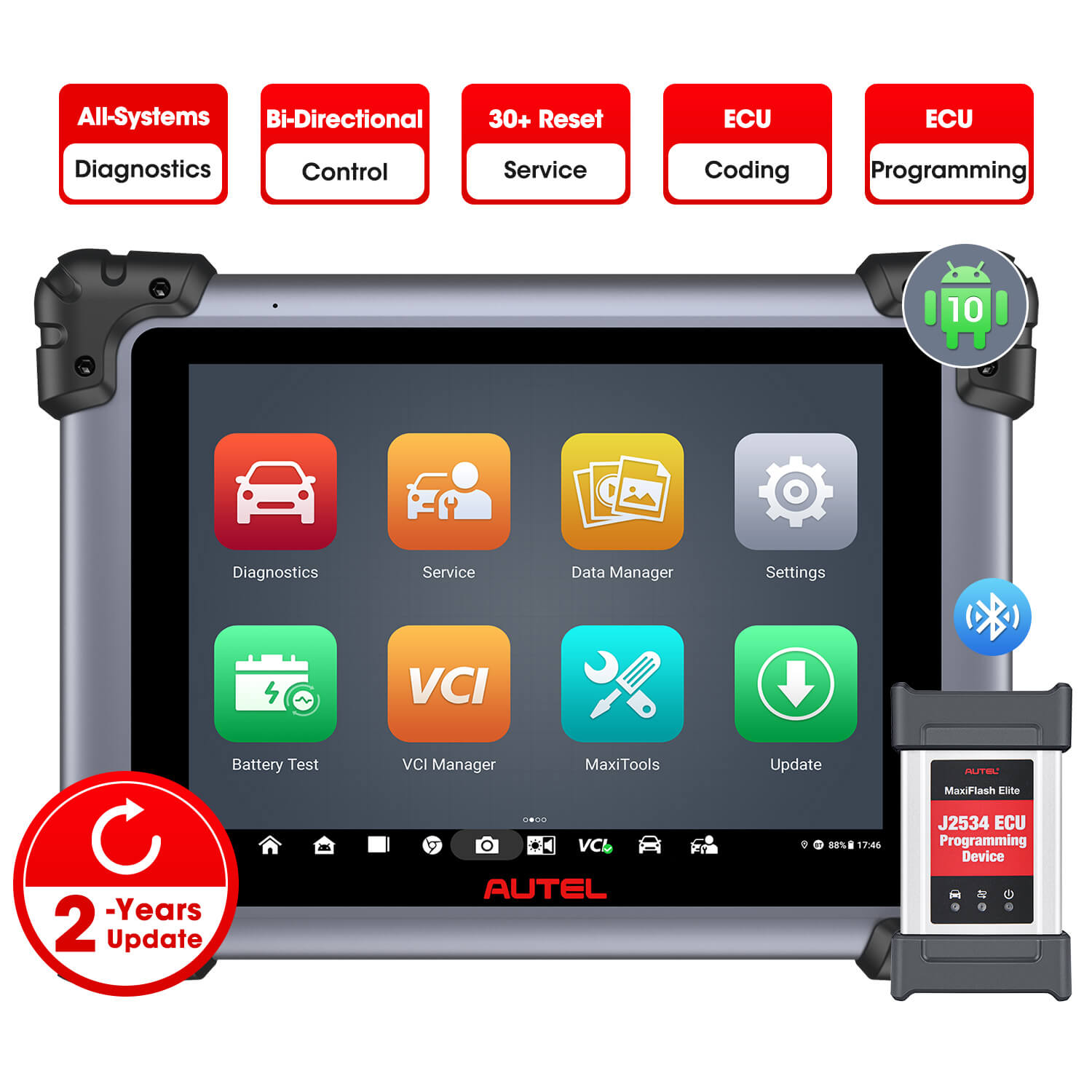 [2 Years Update] Autel Maxisys Elite II Pro UK/EU | J2534 ECU Programming & Coding | Full-System Diagnosis | Bi-Directional Control | Support DoIP/CAN FD Protocol