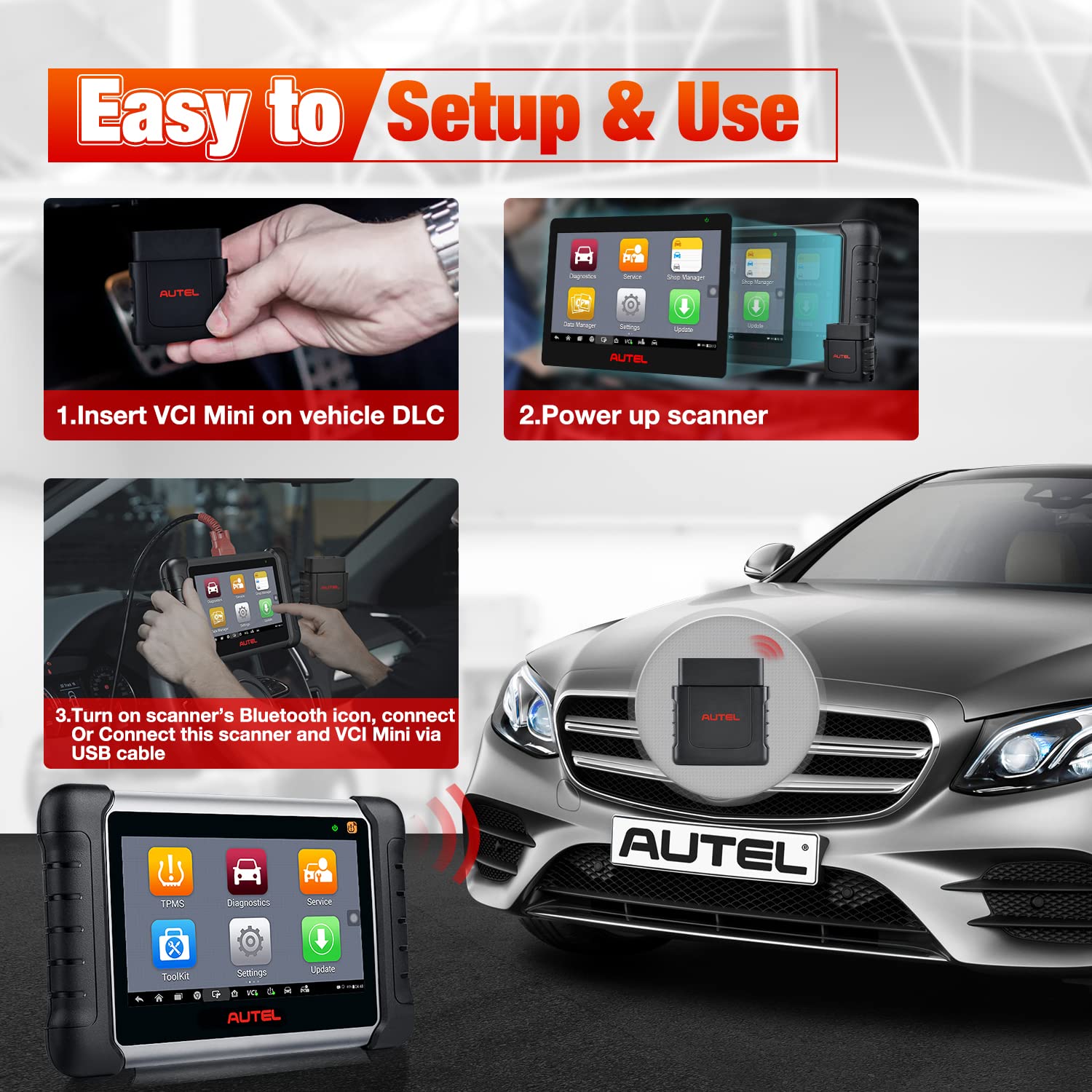 Autel MaxiSys MaxiVCI VCI Mini Wireless Diagnostic Interface, 2024 Newest Vehicle Wireless Dongle, Work with Autel Scanner MaxiCOM MK808BT PRO MP808BT Pro MK808S-TS MX808S-TS MP808S-TS MK808TS MP808TS
