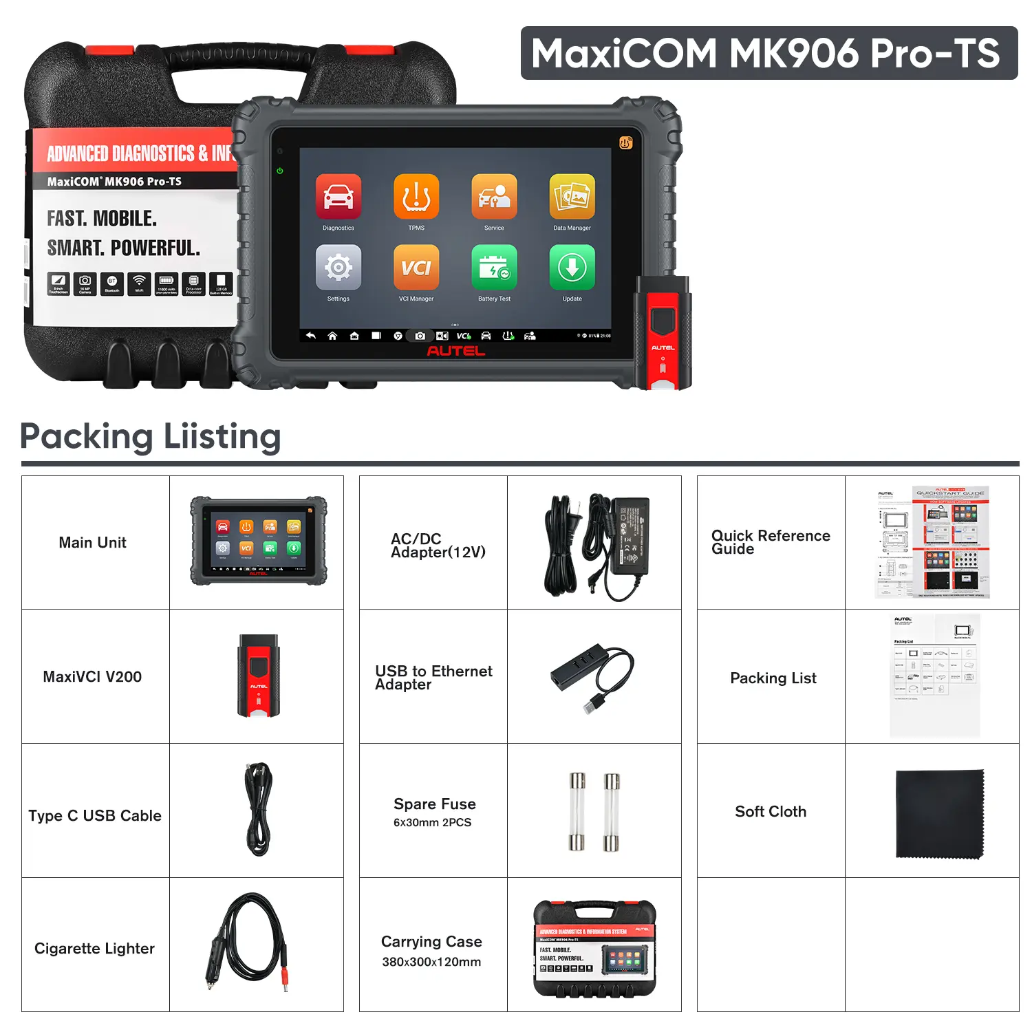 Autel MaxiCOM MK906S Pro-TS | Complete TPMS Services | All Systems Diagnosis | Bi-Directional Control | Advanced ECU Coding | Oil Reset, EPB, Air Bag 30+ Reset Service | Free MV108S