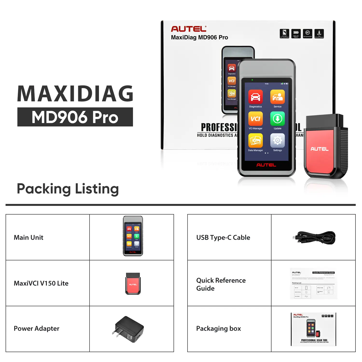 Autel MaxiDiag MD906 Pro | 2025 Newest Professional Scan Tool | Enhanced Mode 6 Diagnostics | All System AutoScan | Support 11 service functions | Support OBDII protocols & all 10 OBDII test modes