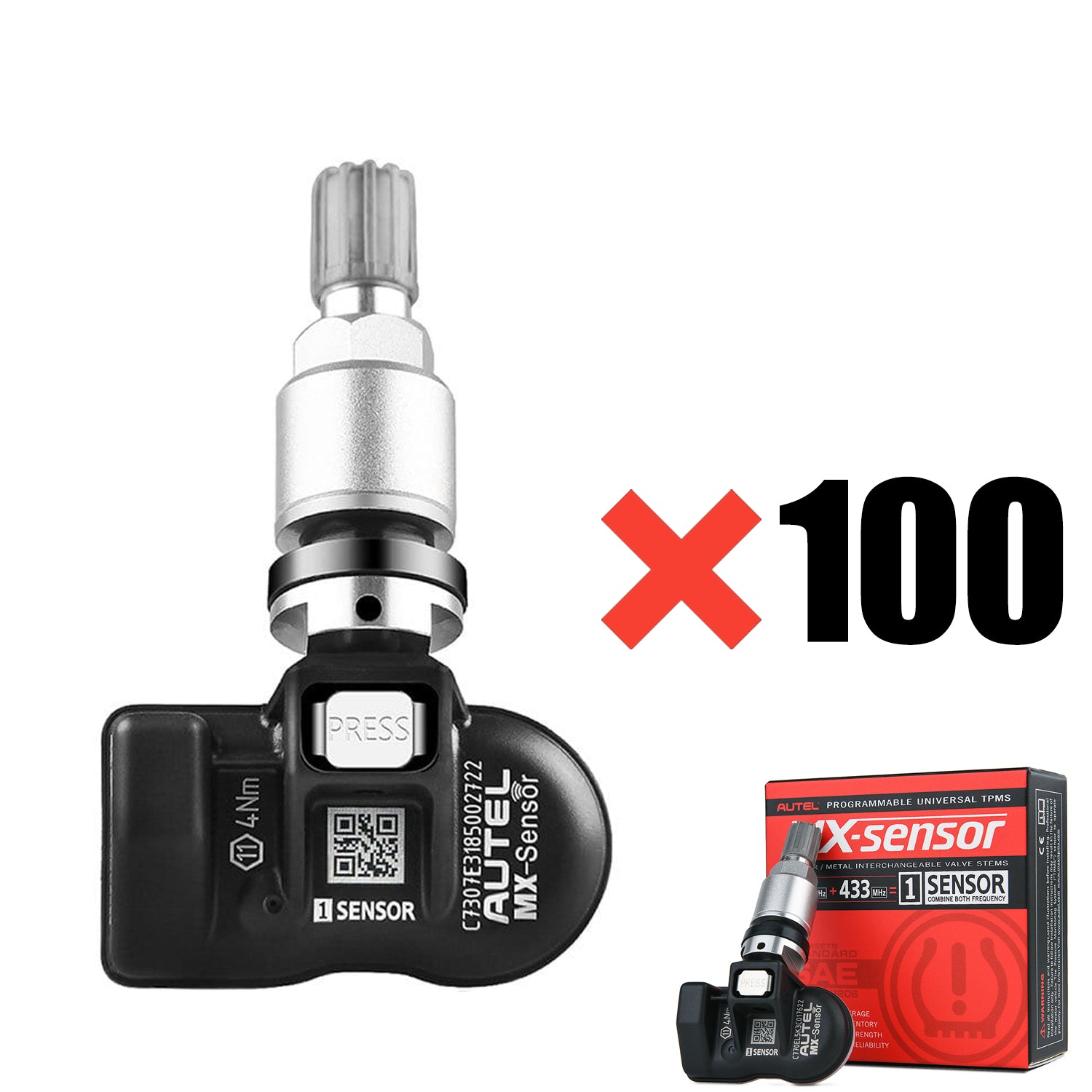 Autel MX 2-In-1 Dual Frequency Universal Programmable Tyre Pressure Sensors | 315mhz/433mhz | Metal Stem *100