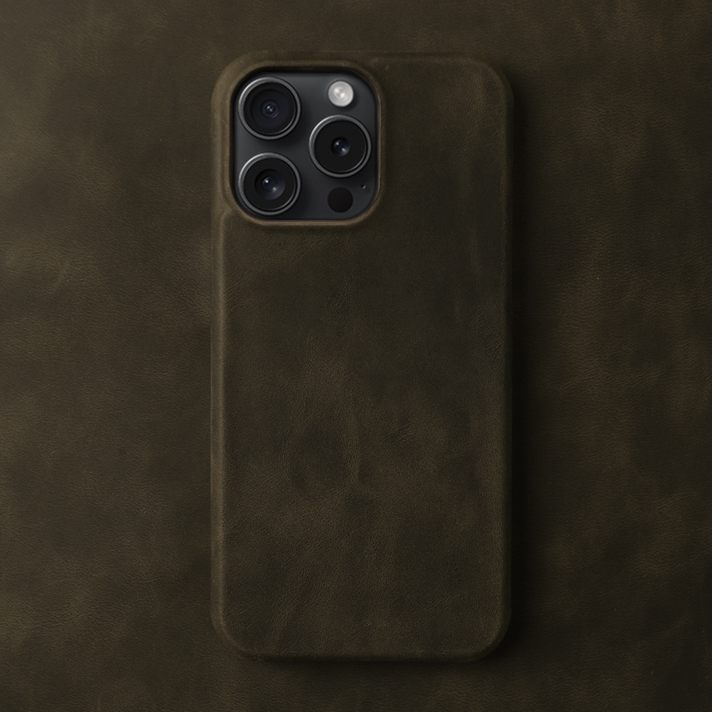 Custom Crazy Horse Leather iPhone 15/16 Pro Max Case with Engraving - 3rd Anniversary Gift, Anti-Drop, Premium Full-Grain Leather