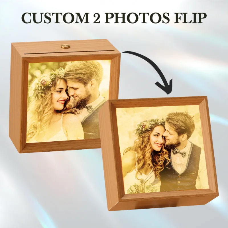 Custom Lenticular Flip Photo Lamp, 2 in 1 Wood Frame Lamp, Best Anniversary, Birthday Gift for Her
