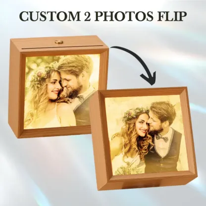 Custom Lenticular Flip Photo Lamp, 2 in 1 Wood Frame Lamp, Best Anniversary, Birthday Gift for Her