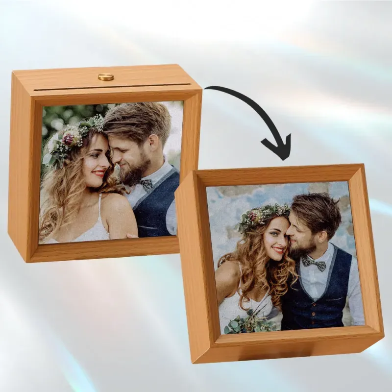 Custom Lenticular Flip Photo Lamp, 2 in 1 Wood Frame Lamp, Best Anniversary, Birthday Gift for Her