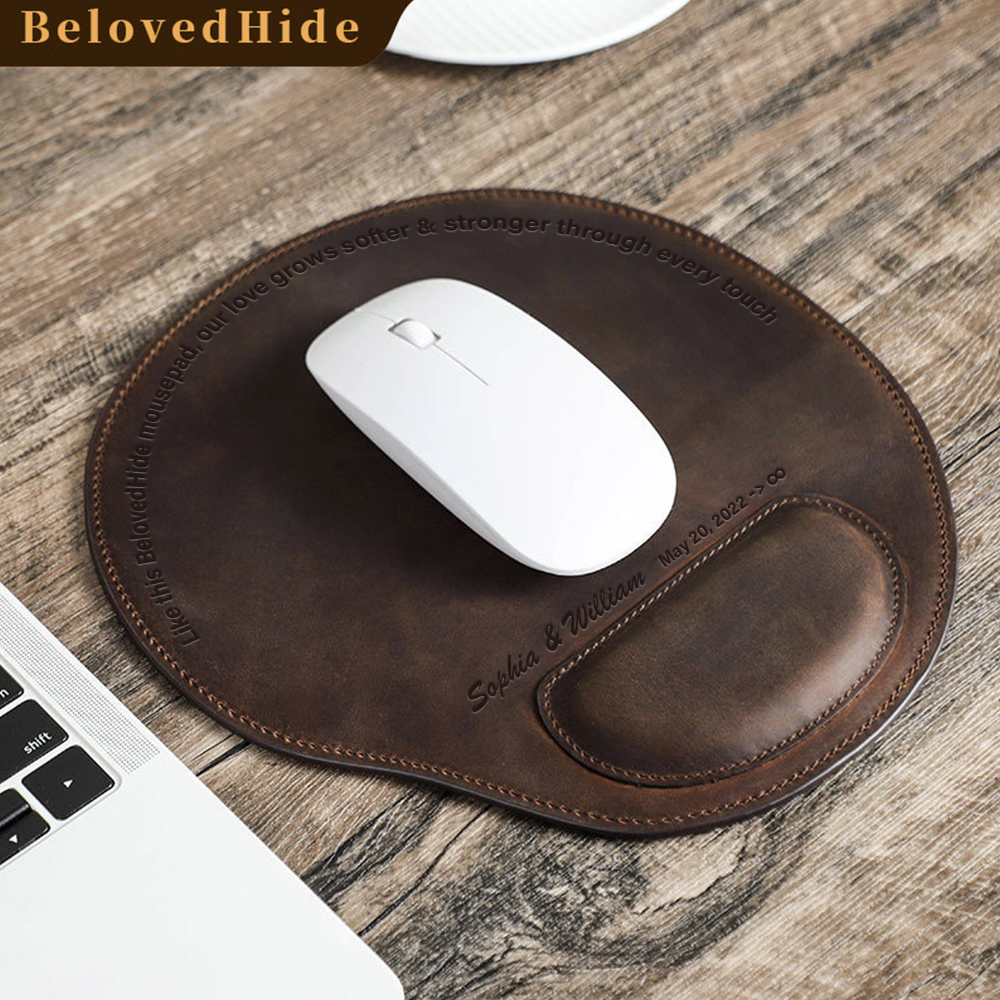 "Timeless Tandem" Personalized Leather Wedding Anniversary Gifts for Him - 3D Mouse Pad with Wrist Rest(8.7" × 9.4")