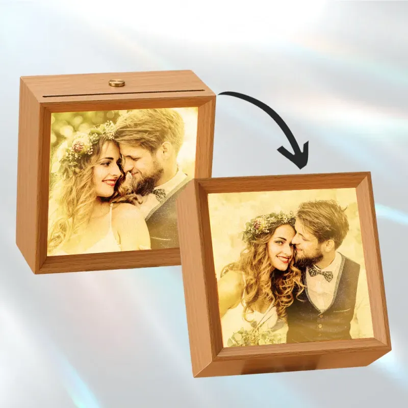 Custom Lenticular Flip Photo Lamp, 2 in 1 Wood Frame Lamp, Best Anniversary, Birthday Gift for Her