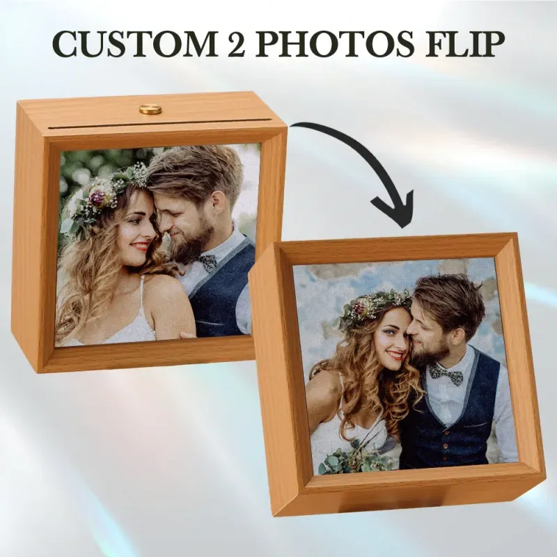 Custom Lenticular Flip Photo Lamp, 2 in 1 Wood Frame Lamp, Best Anniversary, Birthday Gift for Her