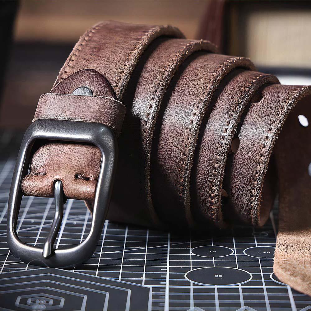 Handmade Black Full Grain Leather Belt for Men | Retro Alloy Buckle – Classic Casual & Formal Belt