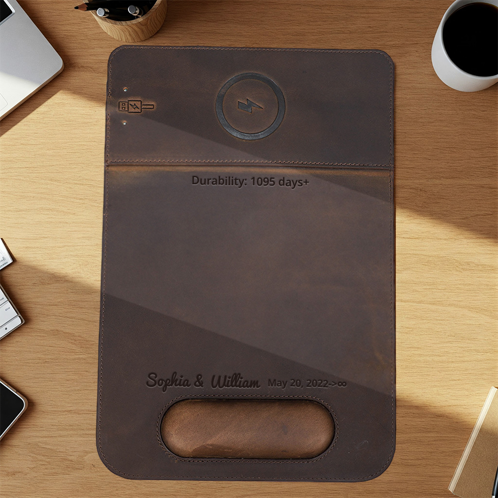 Leather Anniversary Gifts, 15w Wireless Charging Ergonomic Leather Mousepad 34*23cm