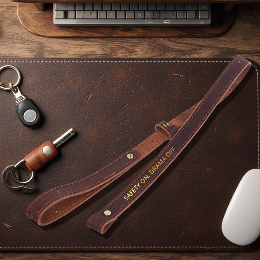 Personalized Leather Gun Sling - "Safety On, Drama Off" Humorous Design