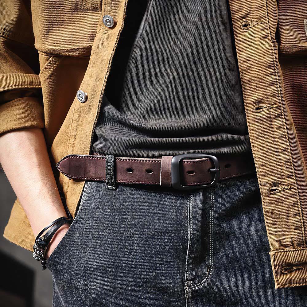 Handmade Black Full Grain Leather Belt for Men | Retro Alloy Buckle – Classic Casual & Formal Belt