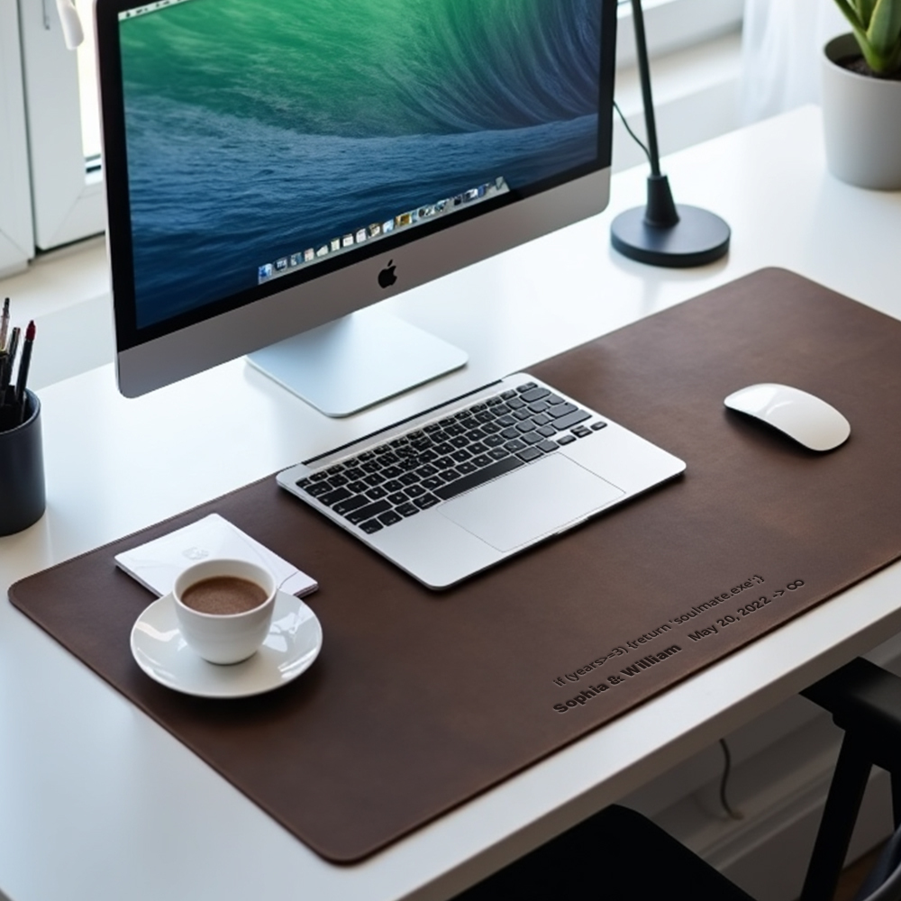 Premium Crazy Horse Leather Anniversary Gift for Her - Extra-Large 31.5"×15.7" Desk Mat