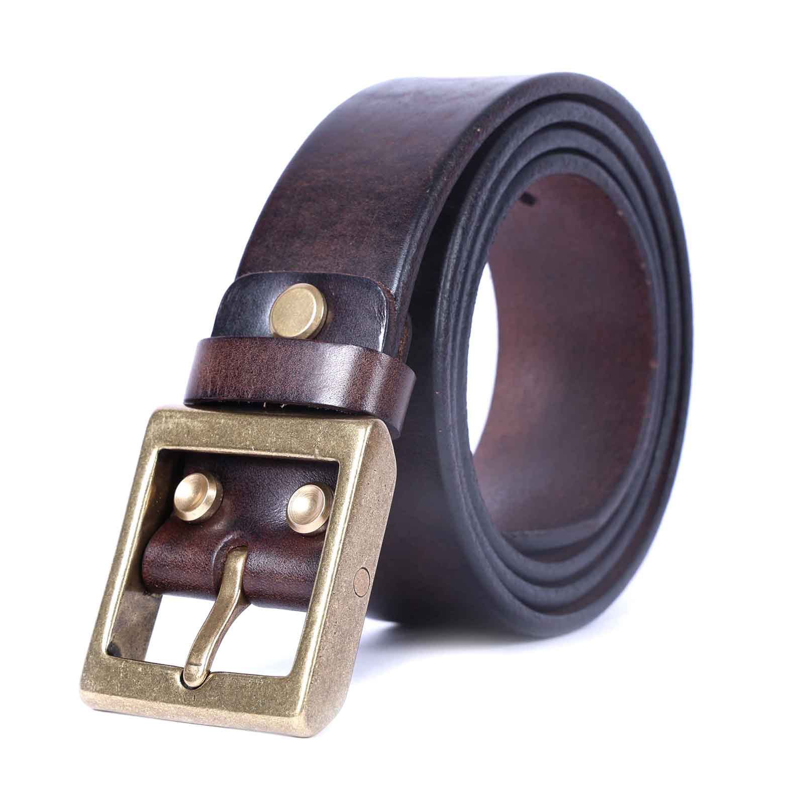 Handmade Dark Brown Full Grain Leather Belt for Men | 4.5mm Thick Custom Engraved Belt with Solid Brass Buckle – Personalized Italian Leather