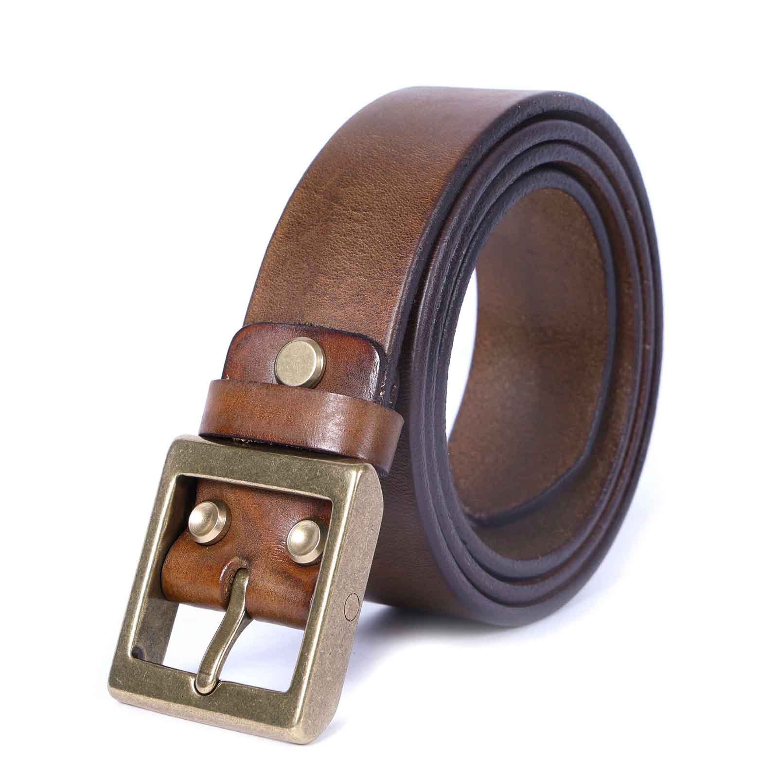 Handmade Khaki Full Grain Leather Belt for Men | 4.5mm Thick Custom Engraved Belt with Solid Brass Buckle – Premium Italian Leather