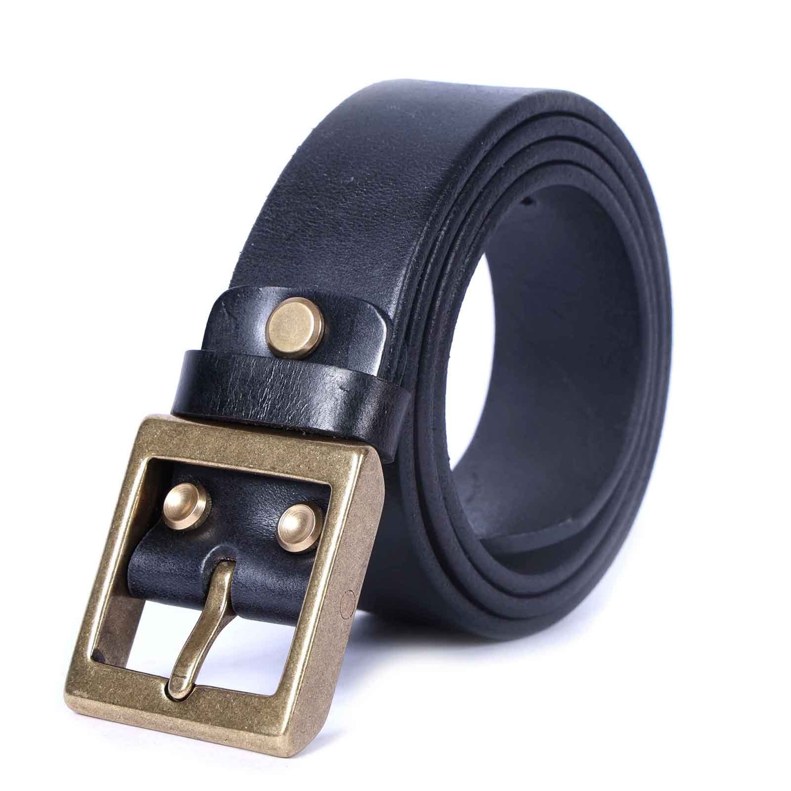 Handmade Black Full Grain Leather Belt for Men | 4.5mm Thick Custom Engraved Belt with Solid Brass Buckle – Premium Italian Leather
