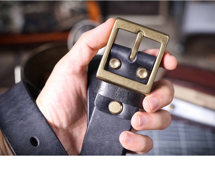 Handmade Black Full Grain Leather Belt for Men | 4.5mm Thick Custom Engraved Belt with Solid Brass Buckle – Premium Italian Leather