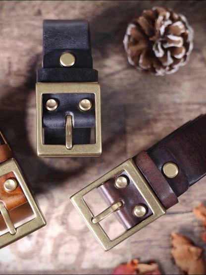 Handmade Black Full Grain Leather Belt for Men | 4.5mm Thick Custom Engraved Belt with Solid Brass Buckle – Premium Italian Leather