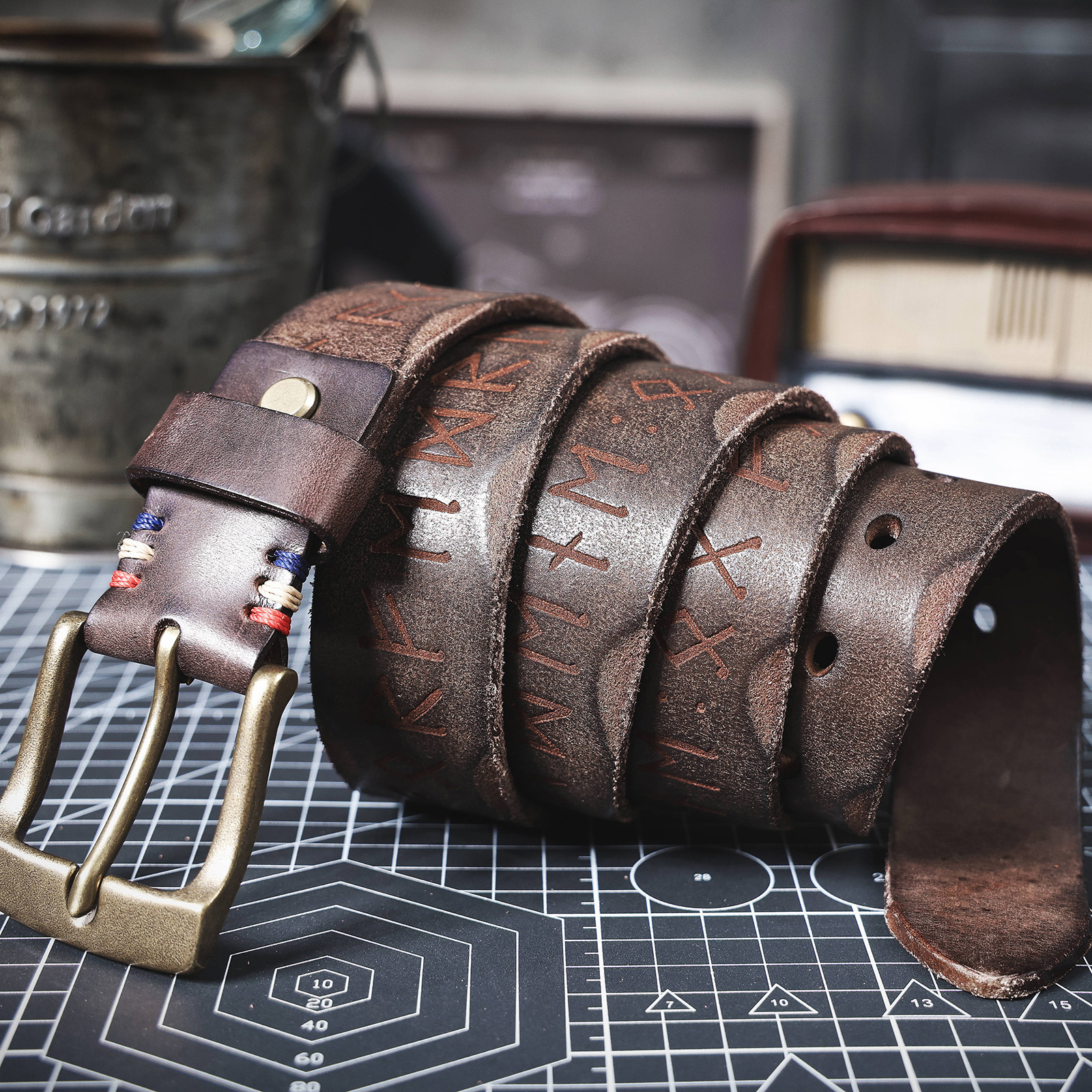 Handmade Coffee Full Grain Leather Belt for Men | 4mm Thick Custom Engraved Belt with Solid Brass Buckle – Premium Gift Set