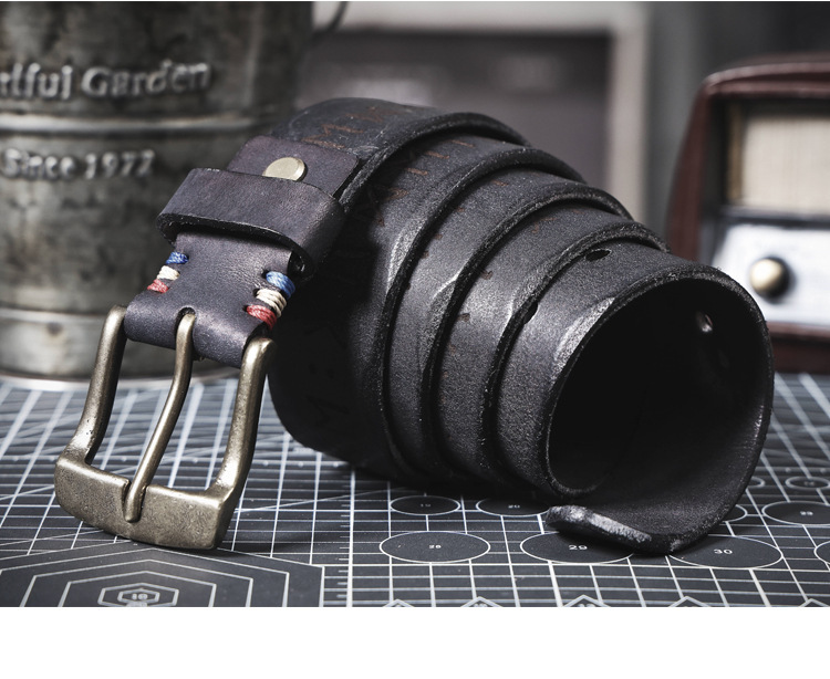 Handmade Black Full Grain Leather Belt for Men | 4mm Thick Retro Belt – Solid Brass Buckle & Free Gift Set