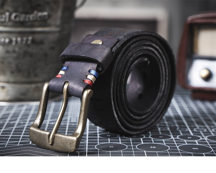 Handmade Black Full Grain Leather Belt for Men | 4mm Thick Retro Belt – Solid Brass Buckle & Free Gift Set