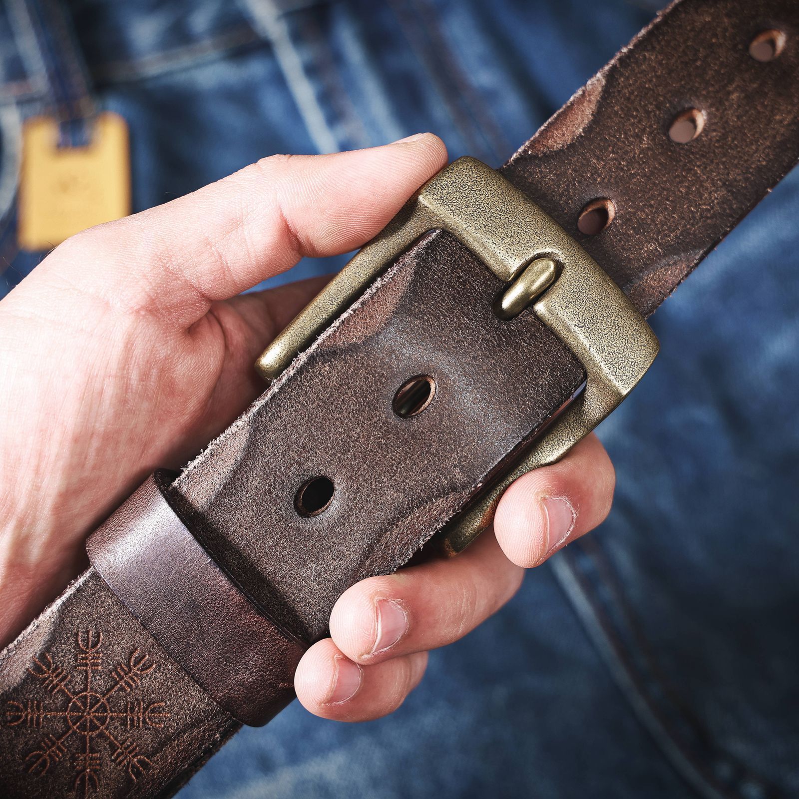 Handmade Coffee Full Grain Leather Belt for Men | 4mm Thick Custom Engraved Belt with Solid Brass Buckle – Premium Gift Set