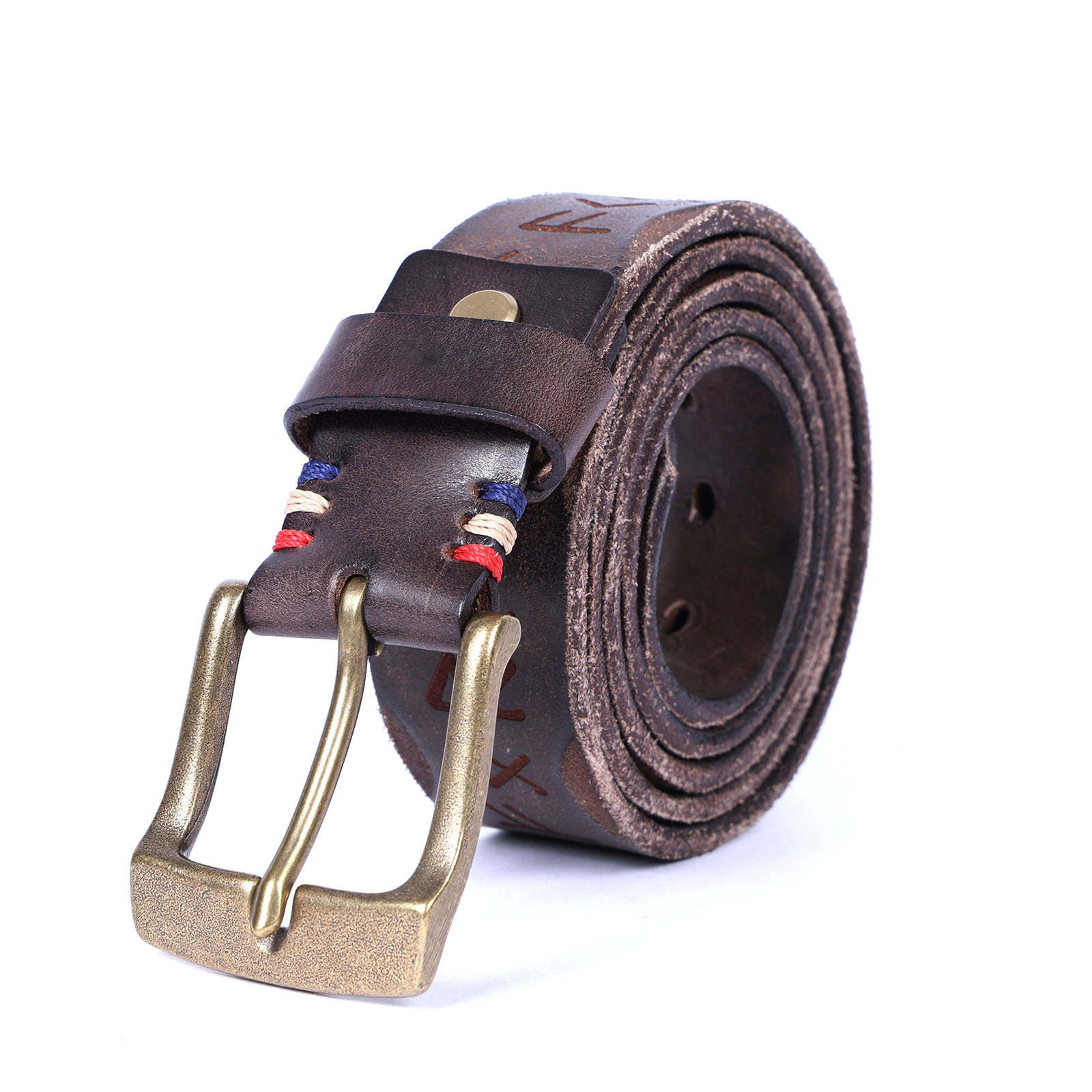 Handmade Coffee Full Grain Leather Belt for Men | 4mm Thick Custom Engraved Belt with Solid Brass Buckle – Premium Gift Set