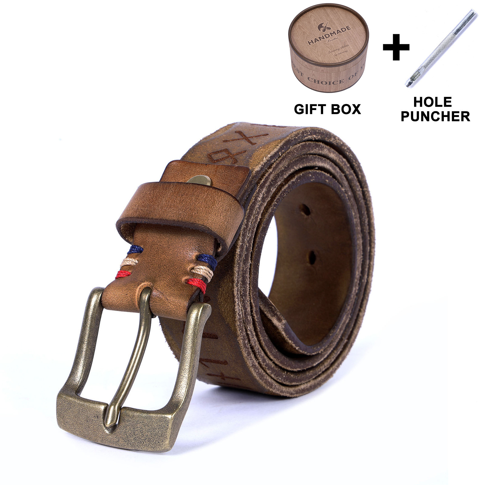 Handmade Brown Full Grain Leather Belt for Men | 4mm Thick Custom Engraved Belt – Brass Buckle & Gift Box