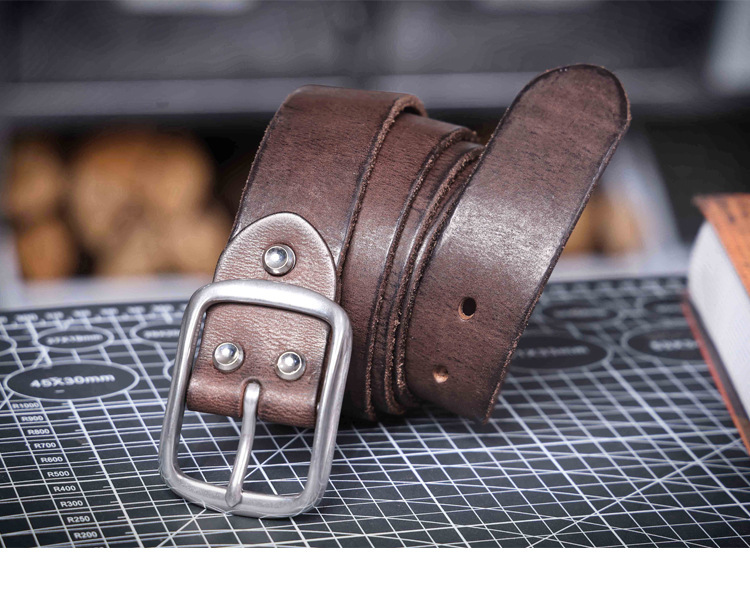 Handmade Coffee Brown Full Grain Leather Belt for Men - Stainless Steel Buckle | Customizable & Engraved