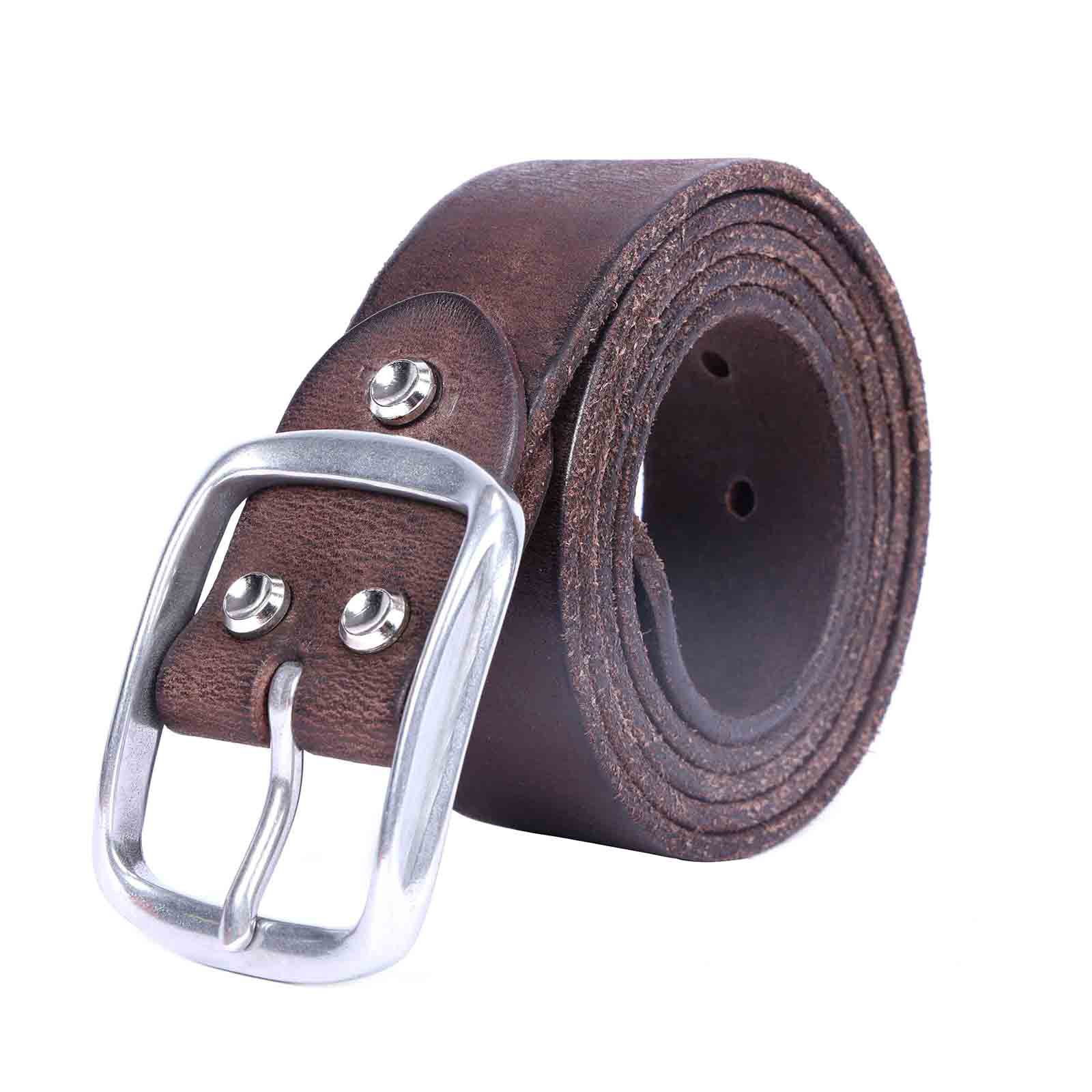 Handmade Coffee Brown Full Grain Leather Belt for Men - Stainless Steel Buckle | Customizable & Engraved