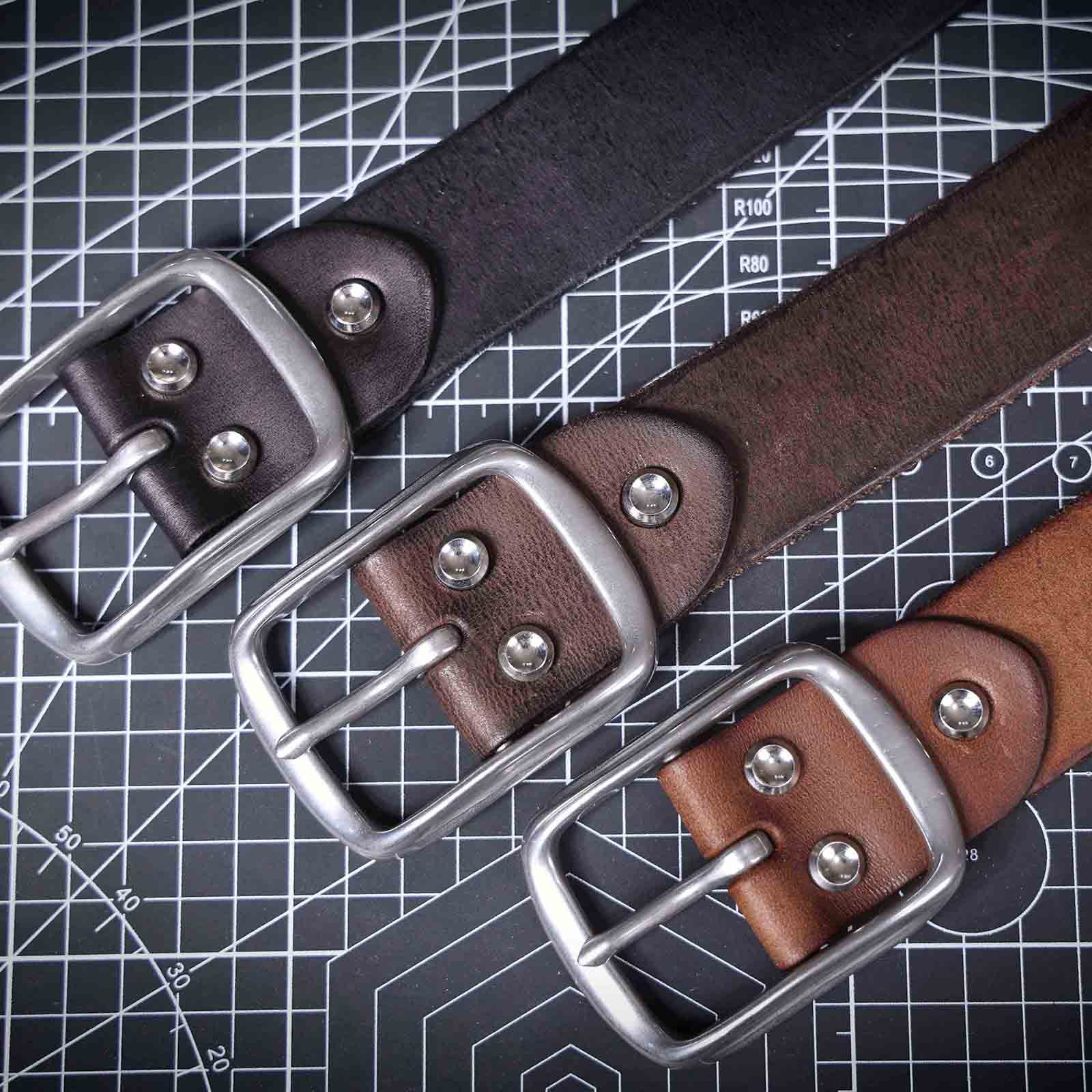 Handmade Coffee Brown Full Grain Leather Belt for Men - Stainless Steel Buckle | Customizable & Engraved